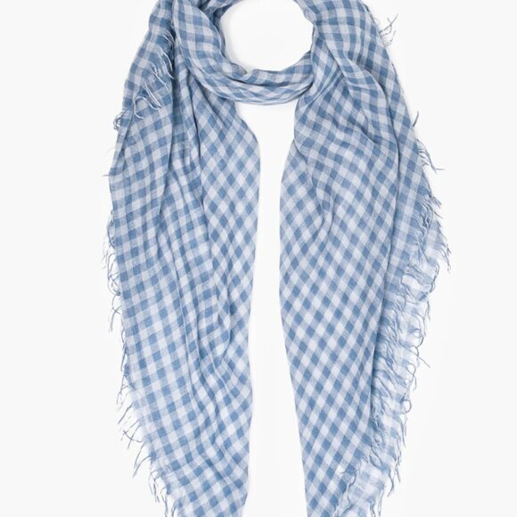 New Auth Chan Luu Gingham Print Cashmere Silk Scarf- Provence Blue - Picture 1 of 6